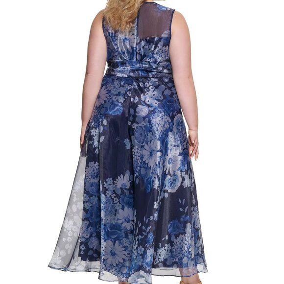 Eliza J 18W Plus Navy Floral Organza Wide-Leg Jumpsuit NWT - Picture 5 of 5